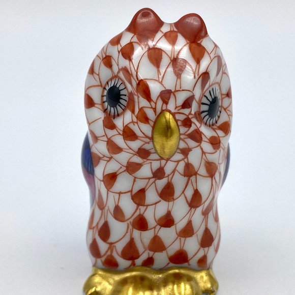 Herend Rust Fishnet mini Owl 24K gold accent 1 3/4" mint